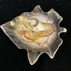 Dragonware/Moriage Trinket Tray or Ashtray Shaped Like a Leaf